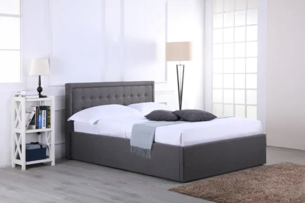 Houston Buttoned Ottoman Storage Bed Frame in Grey Fabric - Image 2
