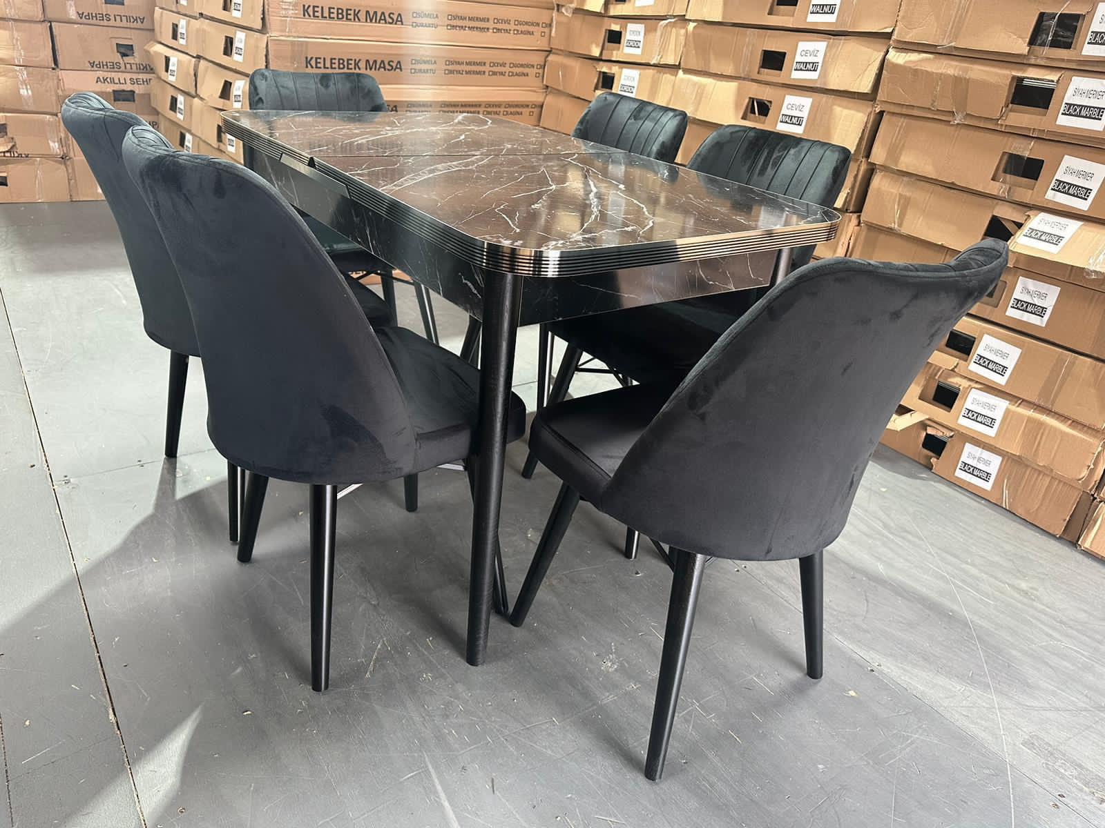 Aurora 6-Seater Marble-Effect Dining Set